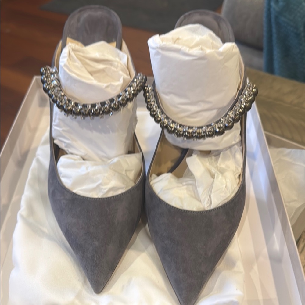 Jimmy Choo Gray Chain Embellished Mules